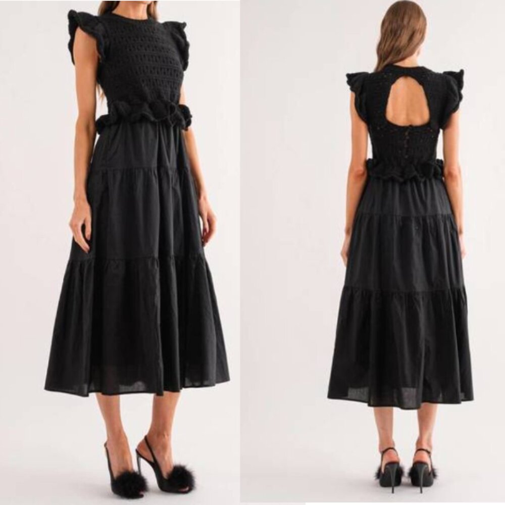 NWT Sofie The Label Laura Combination Midi Dress Black Sweater & Cotton Small